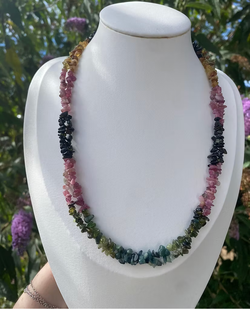 Collier double Tourmaline multicolore baroque