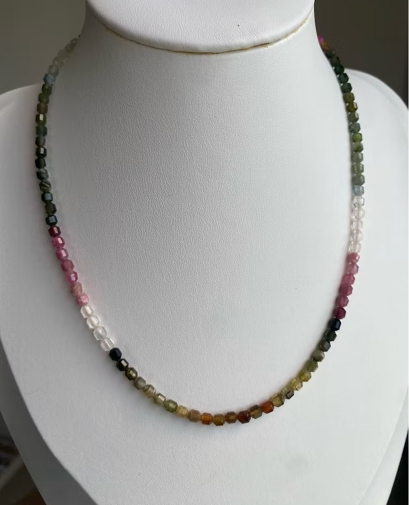 Collier Tourmaline multicolore cylindres facettés